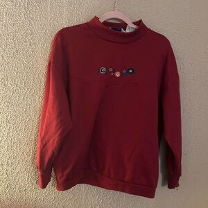 Vintage Pullover Flower Embroidery Crew Neck Sweater Maroon Size L Floral Cozy